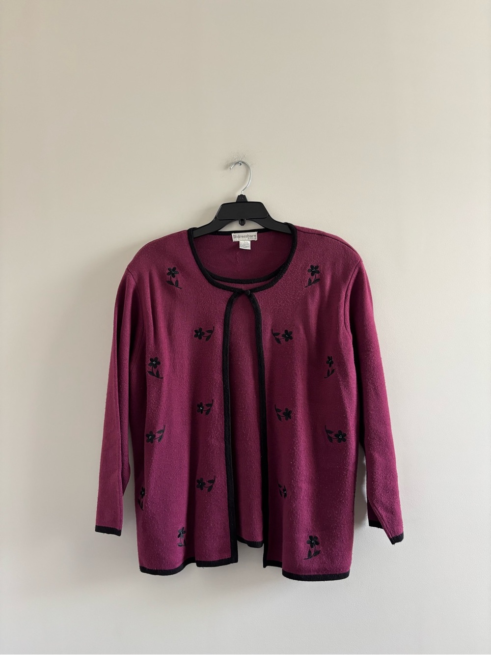 VTG Dressbarn Cardigan Sweater 2fer Purple Floral Embroidered 22 Grandmacore 90s